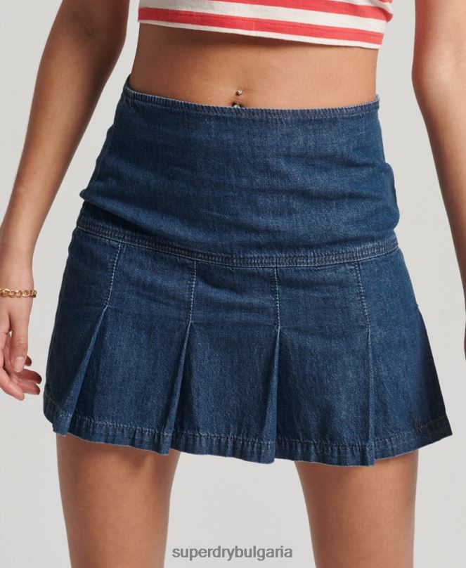 Superdry облекло N00H6742 тъмно синьо Жени винтидж дънкова мини пола с плисета