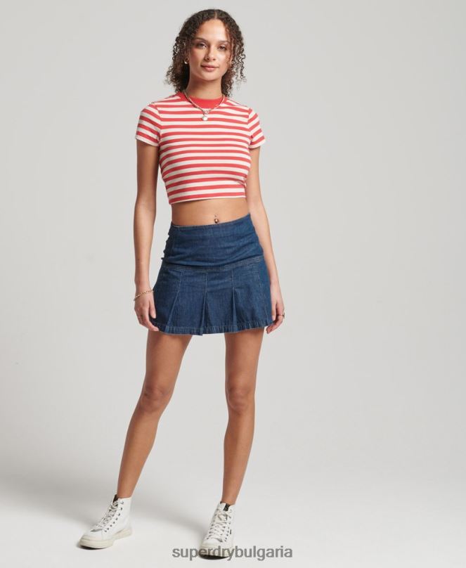 Superdry облекло N00H6742 тъмно синьо Жени винтидж дънкова мини пола с плисета