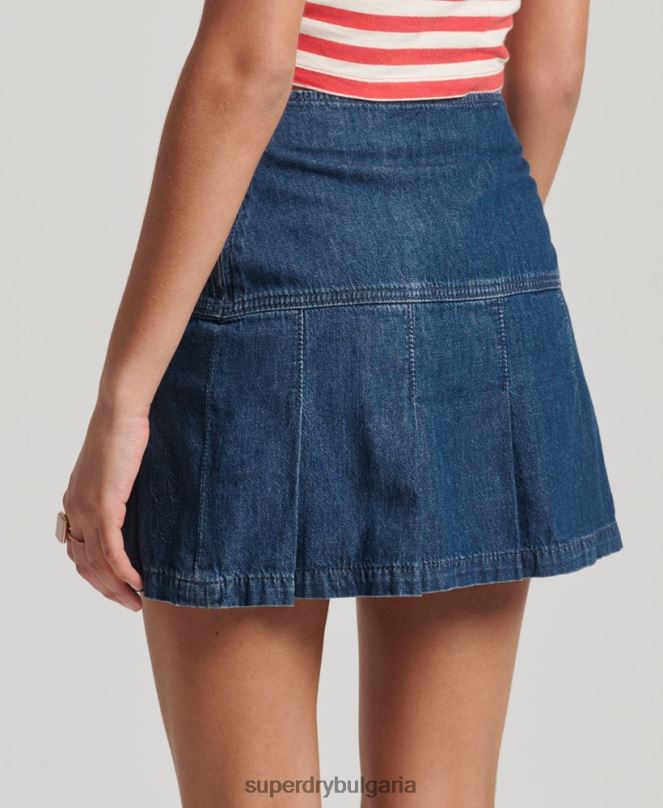 Superdry облекло N00H6742 тъмно синьо Жени винтидж дънкова мини пола с плисета