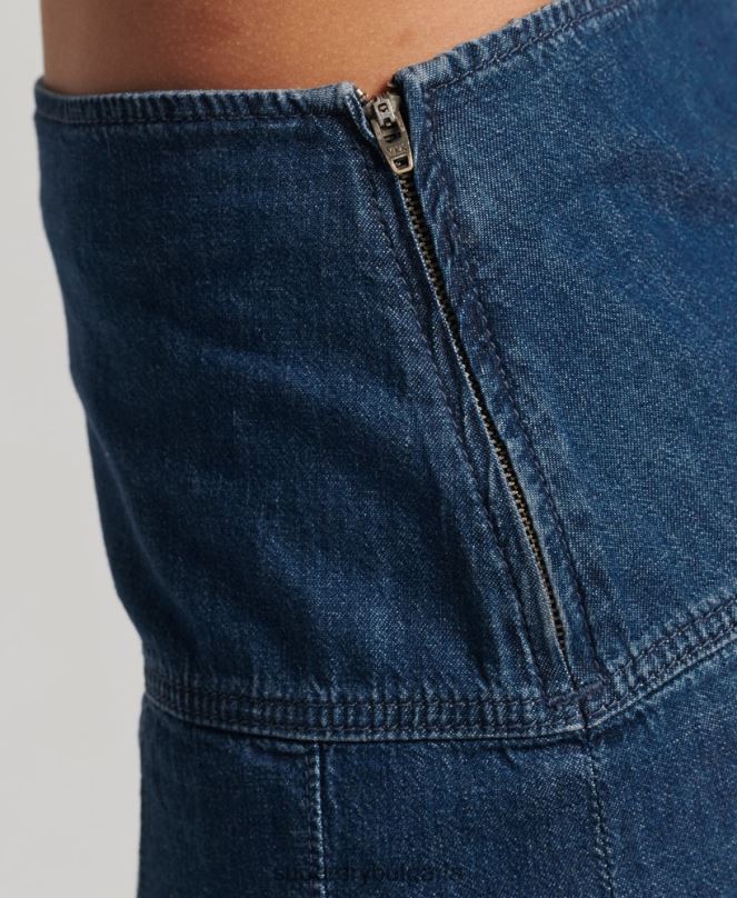 Superdry облекло N00H6742 тъмно синьо Жени винтидж дънкова мини пола с плисета