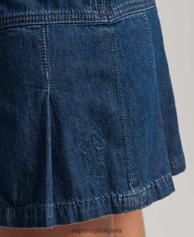 Superdry облекло N00H6742 тъмно синьо Жени винтидж дънкова мини пола с плисета