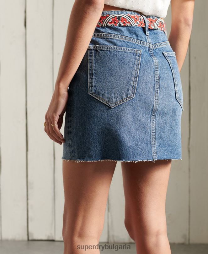 Superdry облекло N00H6758 син Жени дънкова мини пола