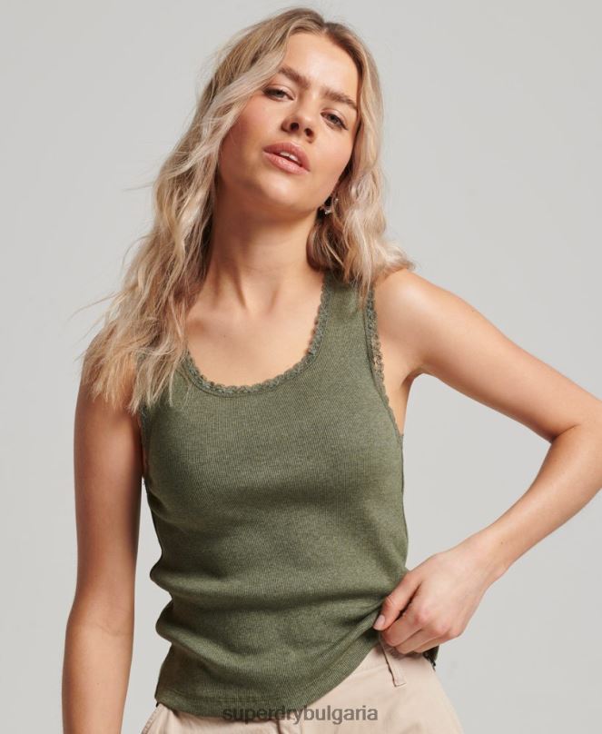 Superdry облекло N00H1954 зелено Жени жилетка с дантелена тапицерия