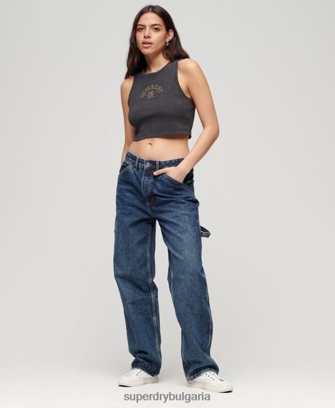 Superdry облекло N00H1960 тъмно сив Жени атлетичен вафлен потник от първа необходимост