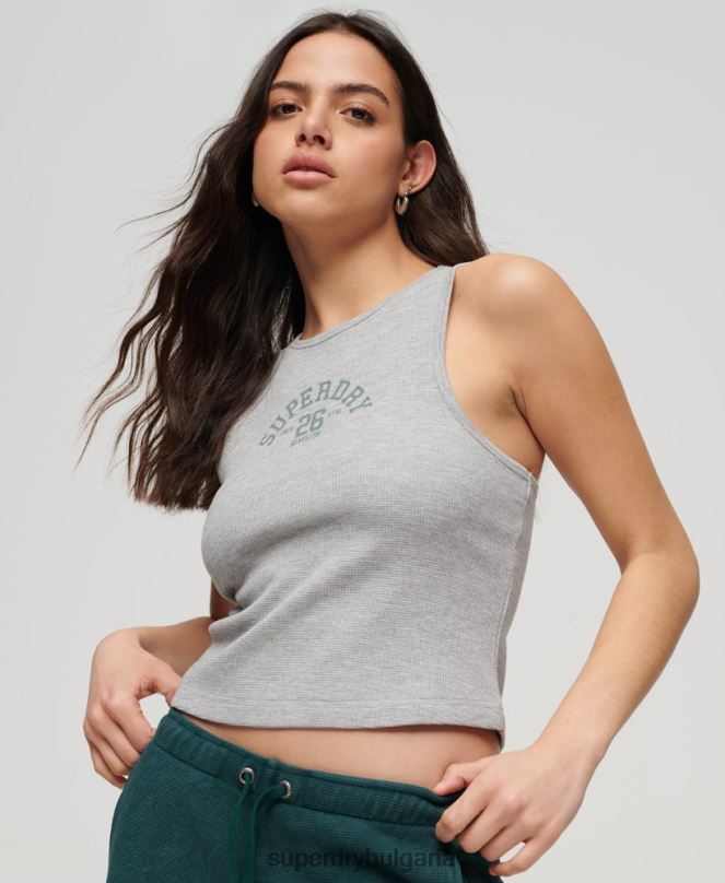 Superdry облекло N00H1983 сиво Жени атлетичен основен вафлен потник