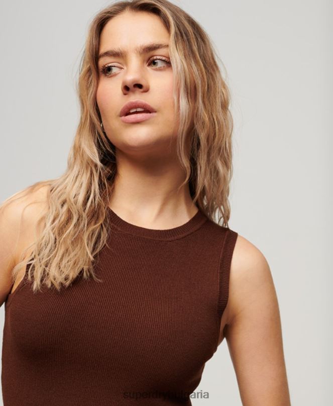 Superdry облекло N00H1993 кафяво Жени потник от фино плетиво