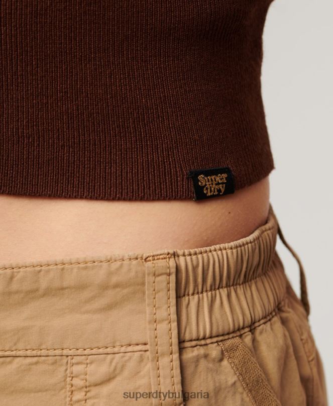 Superdry облекло N00H1993 кафяво Жени потник от фино плетиво