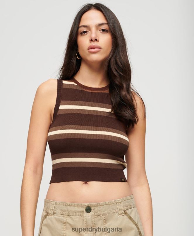 Superdry облекло N00H2105 кафяво Жени потник от фино плетиво