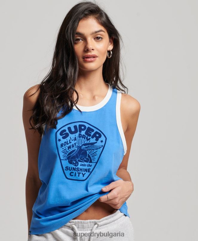 Superdry облекло N00H2174 син Жени винтидж ролка с жилетка