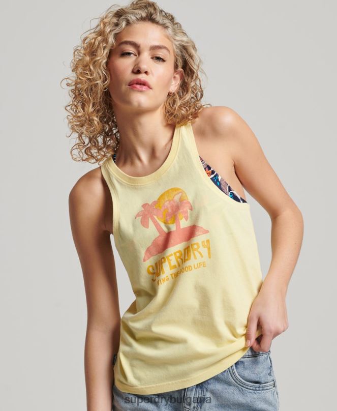 Superdry облекло N00H2200 жълто Жени Винтидж жилетка с изрязан кали