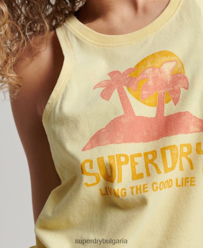 Superdry облекло N00H2200 жълто Жени Винтидж жилетка с изрязан кали