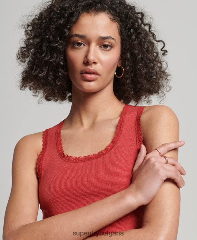 Superdry облекло N00H2328 червен Жени жилетка с дантелена тапицерия