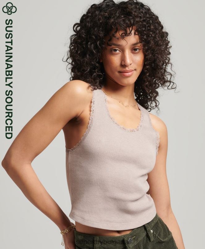 Superdry облекло N00H2333 бежово Жени елек от ретро дантела от органичен памук
