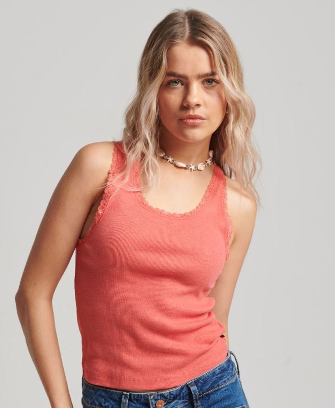 Superdry облекло N00H2338 корал Жени жилетка с дантелена тапицерия