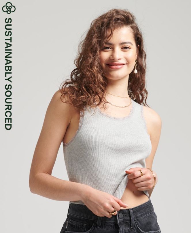 Superdry облекло N00H2342 сиво Жени елек от ретро дантела от органичен памук