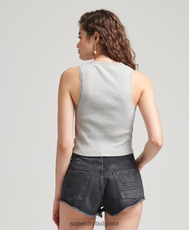 Superdry облекло N00H2342 сиво Жени елек от ретро дантела от органичен памук
