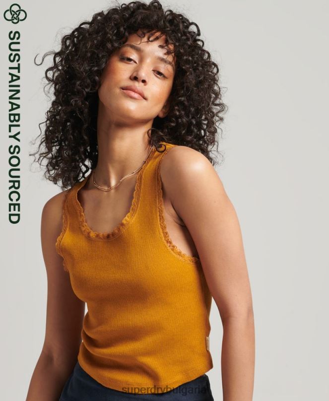 Superdry облекло N00H2348 тен Жени елек от ретро дантела от органичен памук