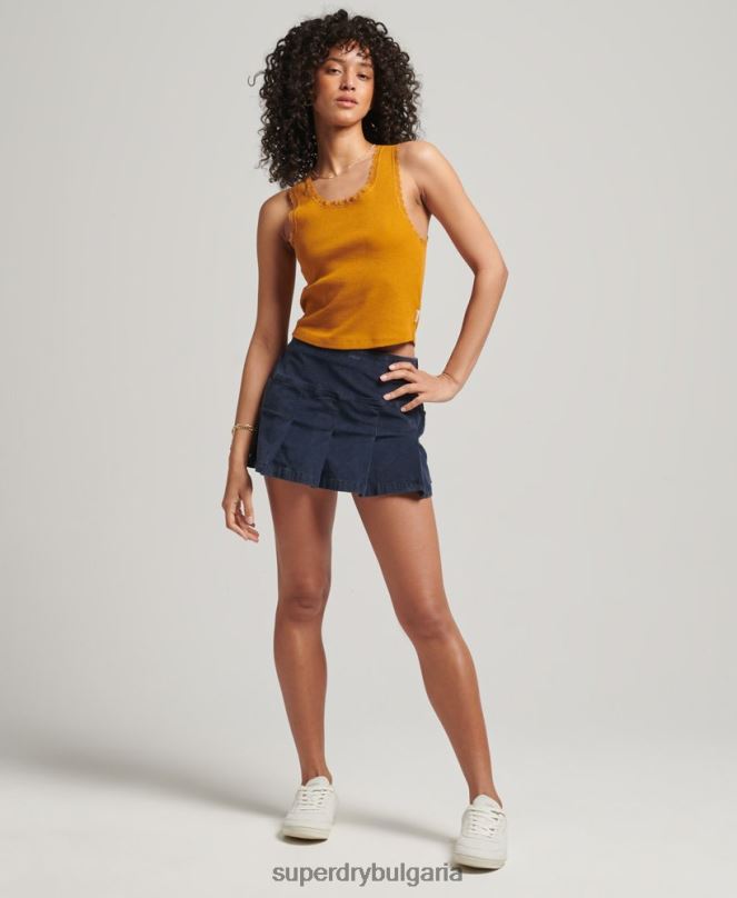 Superdry облекло N00H2348 тен Жени елек от ретро дантела от органичен памук