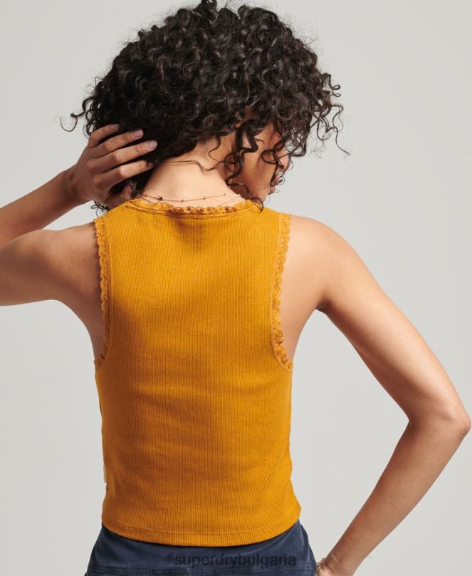 Superdry облекло N00H2348 тен Жени елек от ретро дантела от органичен памук