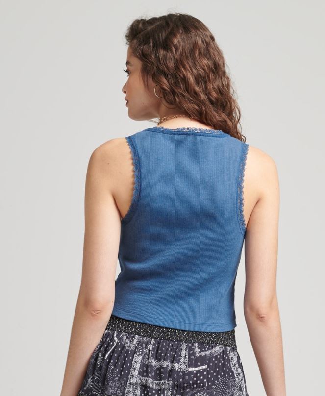 Superdry облекло N00H2353 син Жени елек от ретро дантела от органичен памук