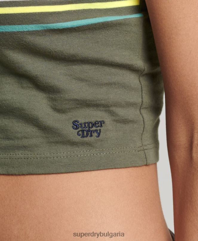 Superdry облекло N00H2930 зелено Жени потник за сърф с ретро райета