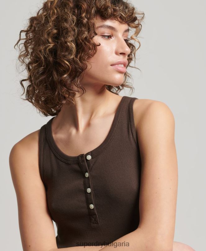 Superdry облекло N00H2939 кафяво Жени горна част на жилетка с копчета
