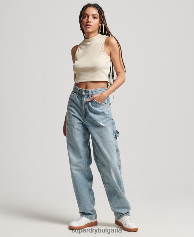 Superdry облекло N00H2940 светло сив Жени потник с изрязано деколте