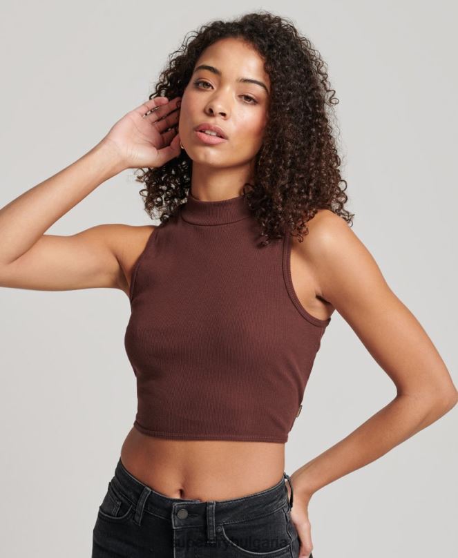 Superdry облекло N00H2954 кафяво Жени потник с изрязано деколте