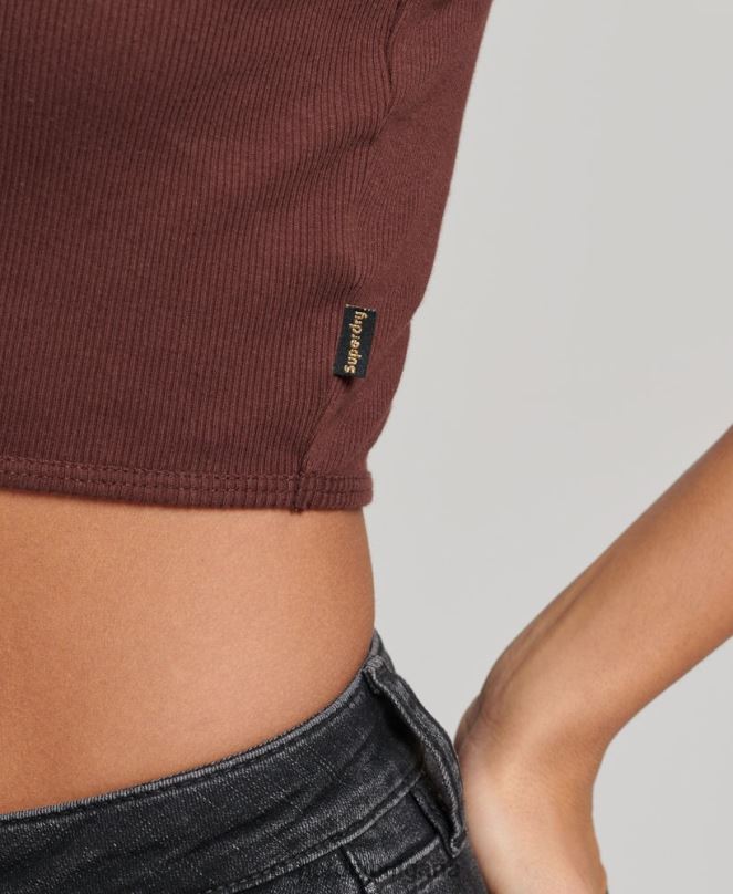 Superdry облекло N00H2954 кафяво Жени потник с изрязано деколте