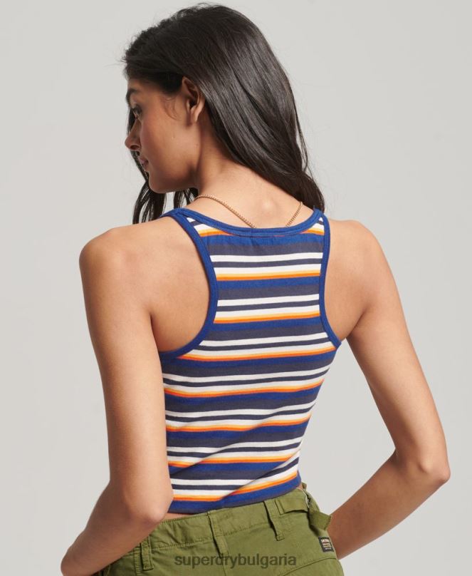 Superdry облекло N00H2958 син Жени потник за сърф с ретро райета