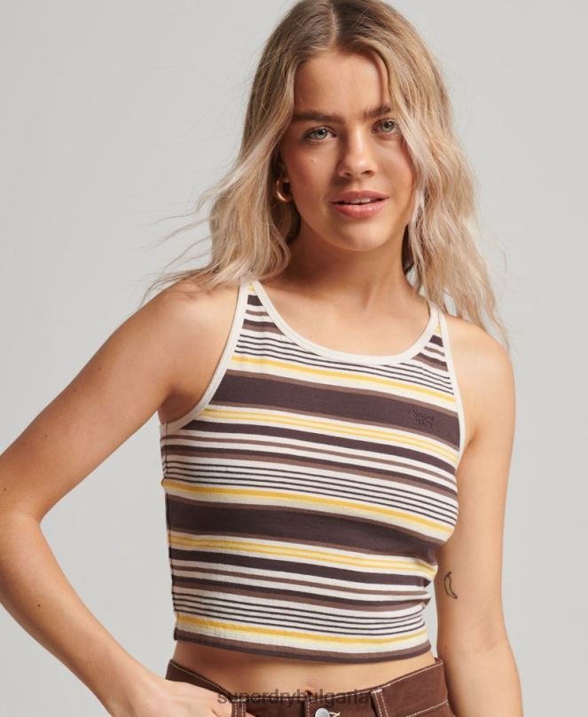 Superdry облекло N00H2962 кафяво Жени потник за сърф с ретро райета