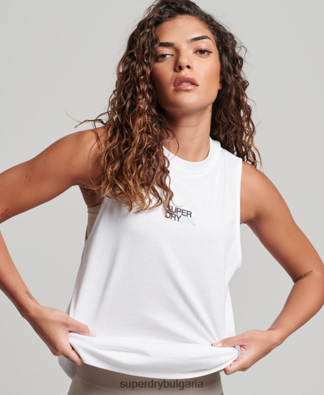 Superdry облекло N00H3009 бяло Жени потник с парагади от органичен памук