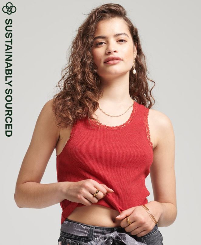 Superdry облекло N00H3049 червен Жени елек от ретро дантела от органичен памук