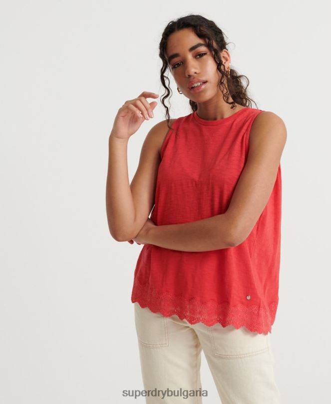 Superdry облекло N00H3080 червен Жени дантела микс жилетка топ