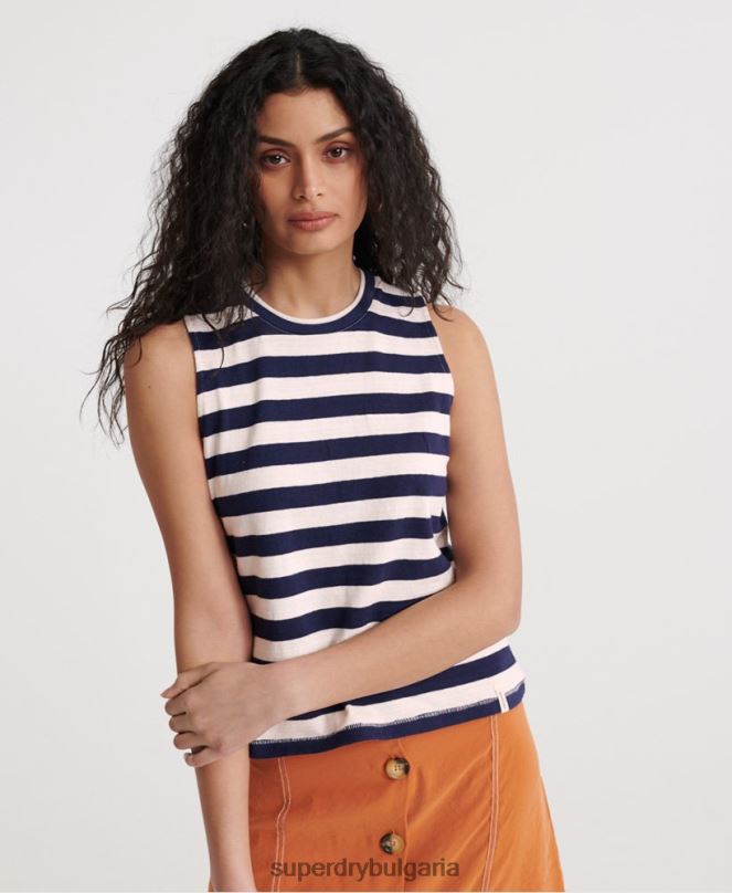 Superdry облекло N00H3087 военноморски флот Жени елек на лятно райе