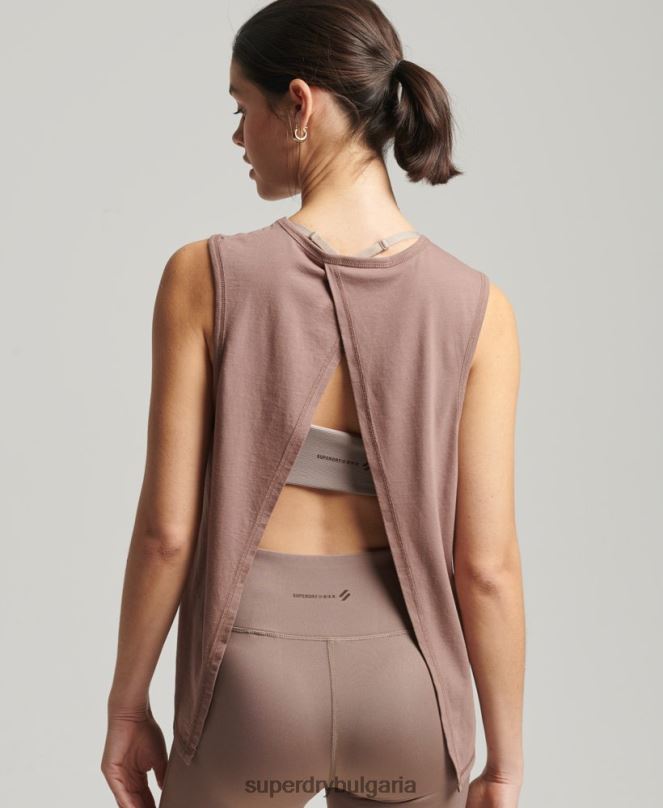 Superdry облекло N00H6332 кафяво Жени flex loose open back tank
