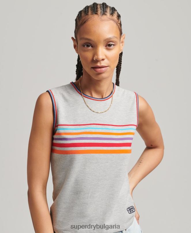 Superdry облекло N00H6527 сиво Жени потник с кали райе