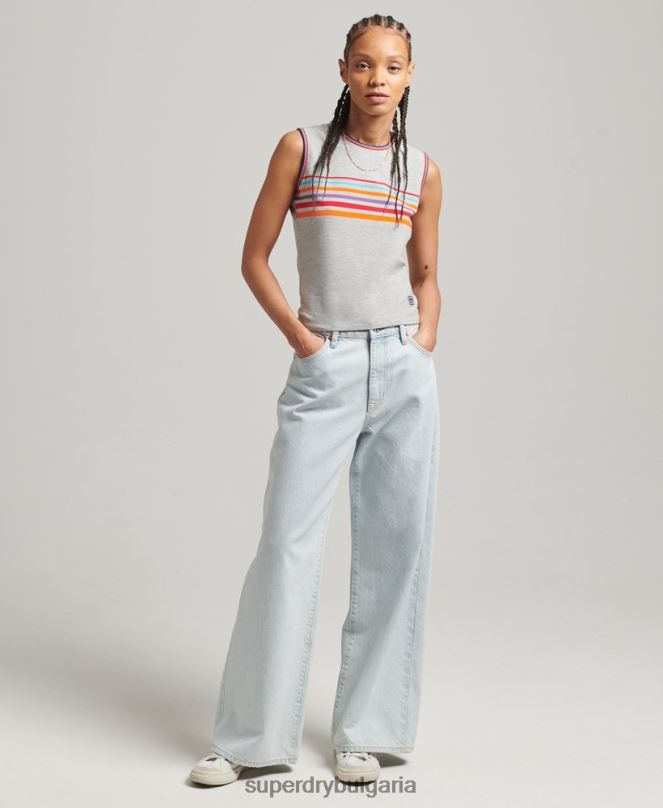 Superdry облекло N00H6527 сиво Жени потник с кали райе