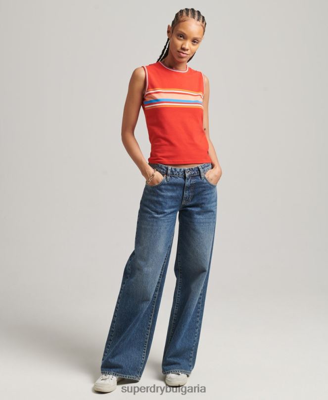 Superdry облекло N00H6536 червен Жени потник с кали райе