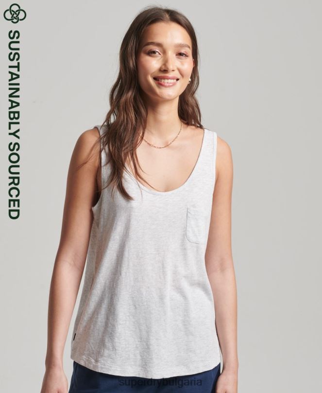 Superdry облекло N00H6590 светло сив Жени потник с джоб от органичен памук
