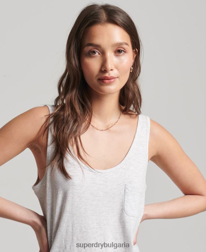 Superdry облекло N00H6590 светло сив Жени потник с джоб от органичен памук