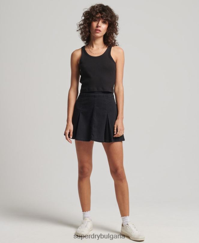 Superdry облекло N00H6698 черен Жени органичен памук, реколта, оребрена горна жилетка