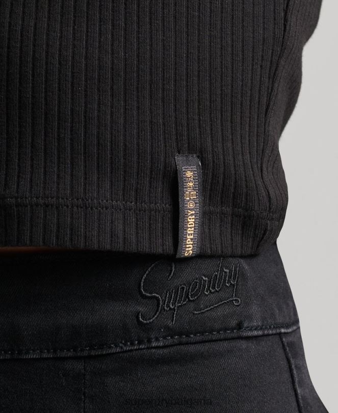 Superdry облекло N00H6698 черен Жени органичен памук, реколта, оребрена горна жилетка