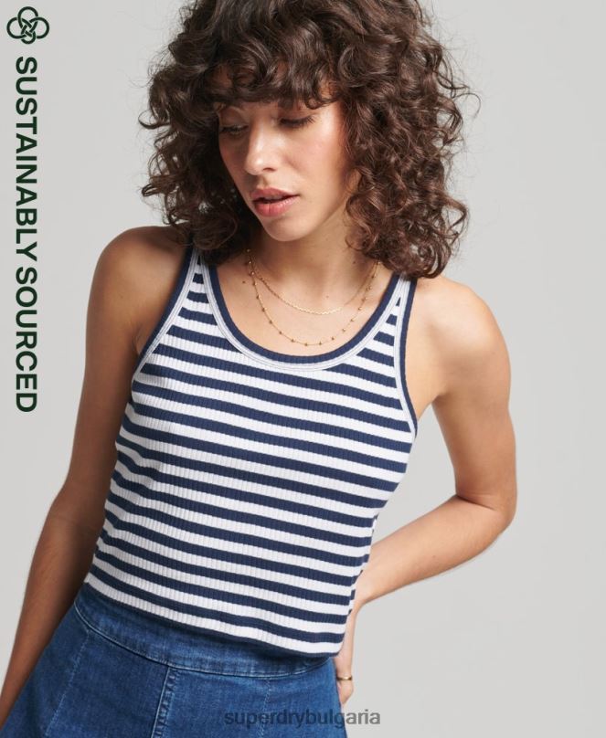 Superdry облекло N00H6700 военноморски флот Жени органичен памук, реколта, оребрена горна жилетка