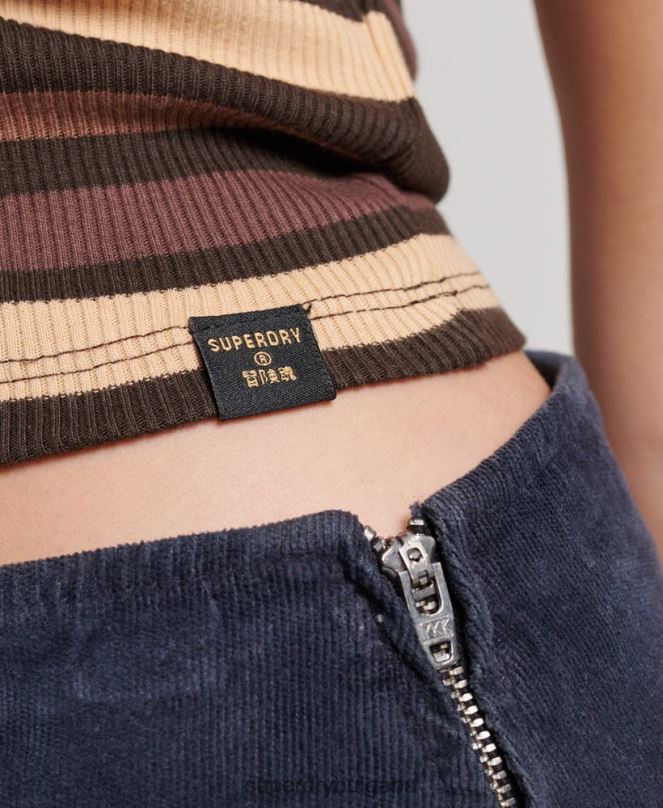 Superdry облекло N00H6715 кафяво Жени жилетка с изрязана жилетка със състезателни ивици
