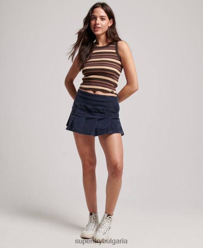 Superdry облекло N00H6715 кафяво Жени жилетка с изрязана жилетка със състезателни ивици