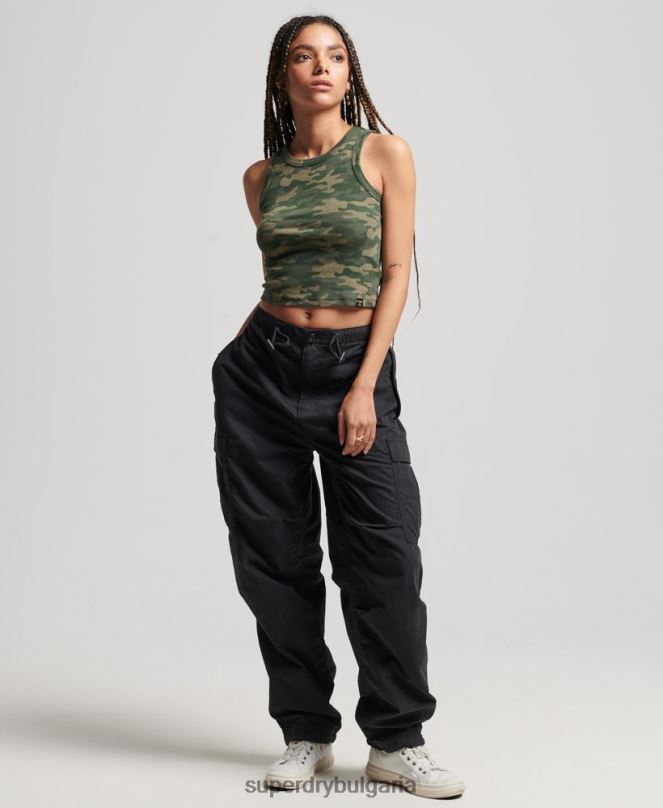Superdry облекло N00H6716 зелено Жени горната част на жилетката със състезателен принт е изрязана