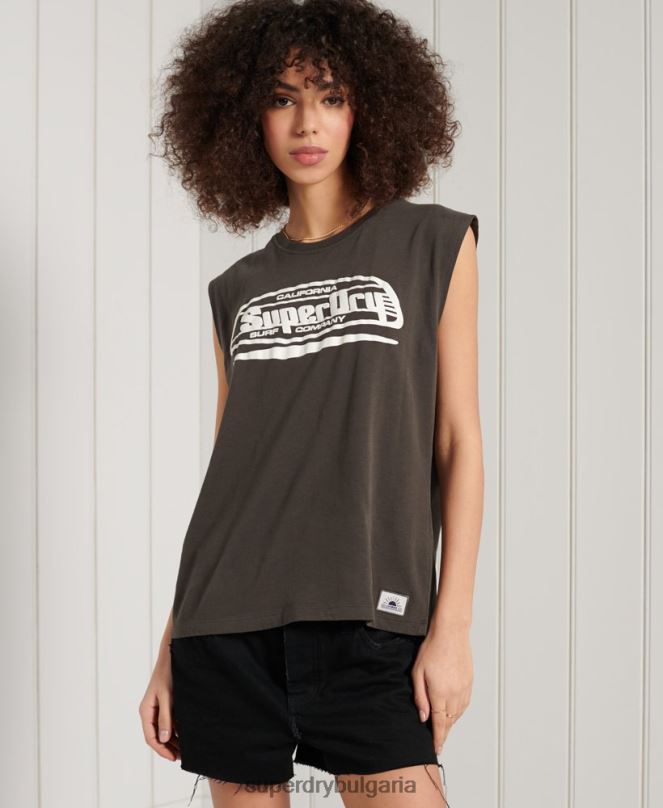 Superdry облекло N00H6719 тъмно сив Жени cali surf графичен потник