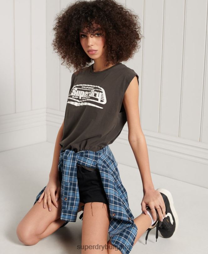 Superdry облекло N00H6719 тъмно сив Жени cali surf графичен потник