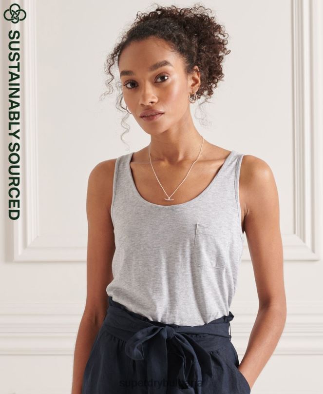 Superdry облекло N00H6728 светло сив Жени потник с джоб от органичен памук